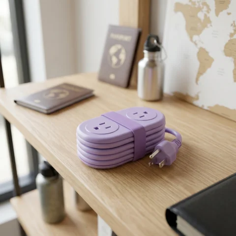 EXTENSION DOBLE + 3 USB MORADO 1