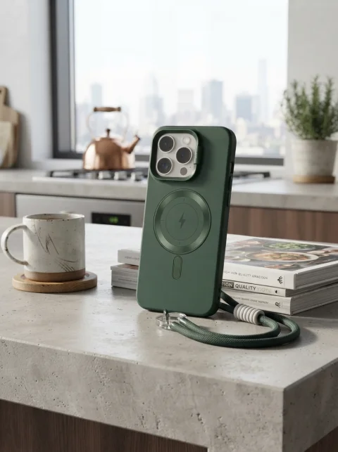 FORRO IPHONE 14 CON STRAP VERDE 1