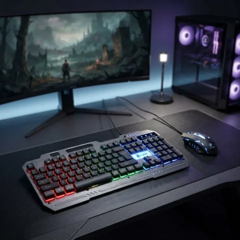 KIT MOUSE TECLADO METAL RGB NEGRO
