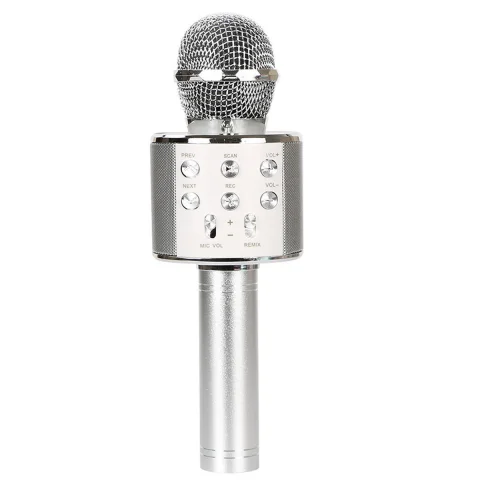 MICROFONO CORNETA PLATEADO KARAOKE