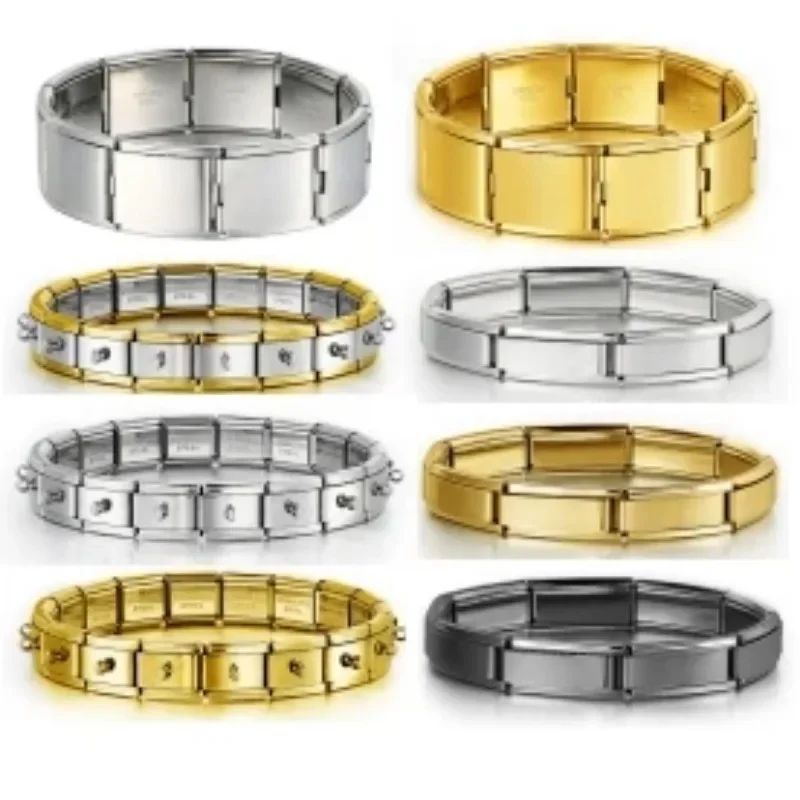 Pulsera elástica funcional de moda 2025, eslabones de abalorios italianos a granel modulares, pulsera apta, joyería de acero inoxidable al por mayor