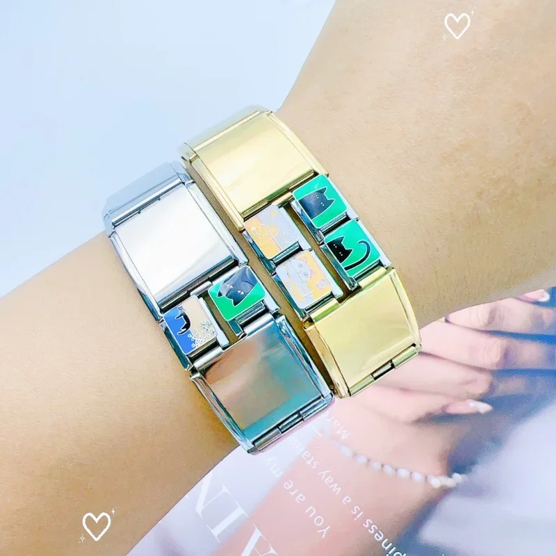Pulsera elástica funcional de moda 2025, eslabones de abalorios italianos a granel modulares, pulsera apta, joyería de acero inoxidable al por mayor