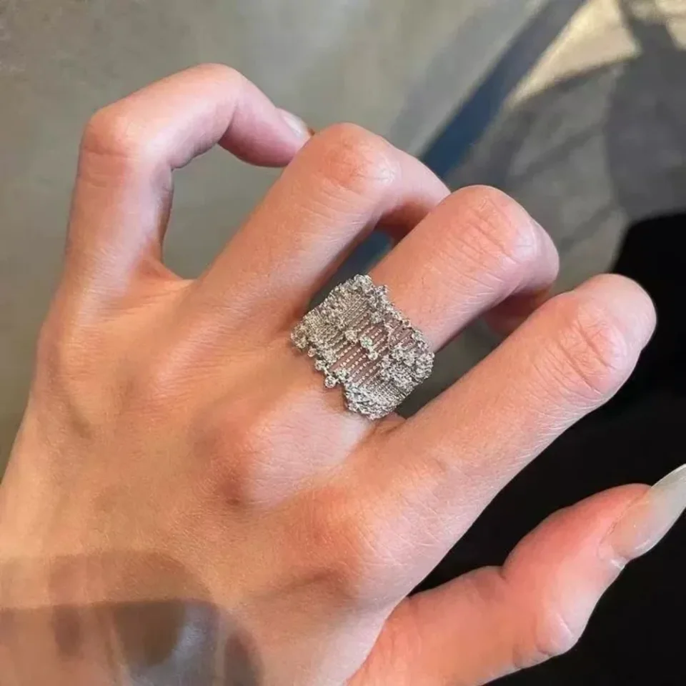 Anillo Elegante con Incrustaciones de Diamantes de Imitación y Encaje de Lujo, Joyería para Fiestas y Banquetes, Regalo para el Día de San Valentín