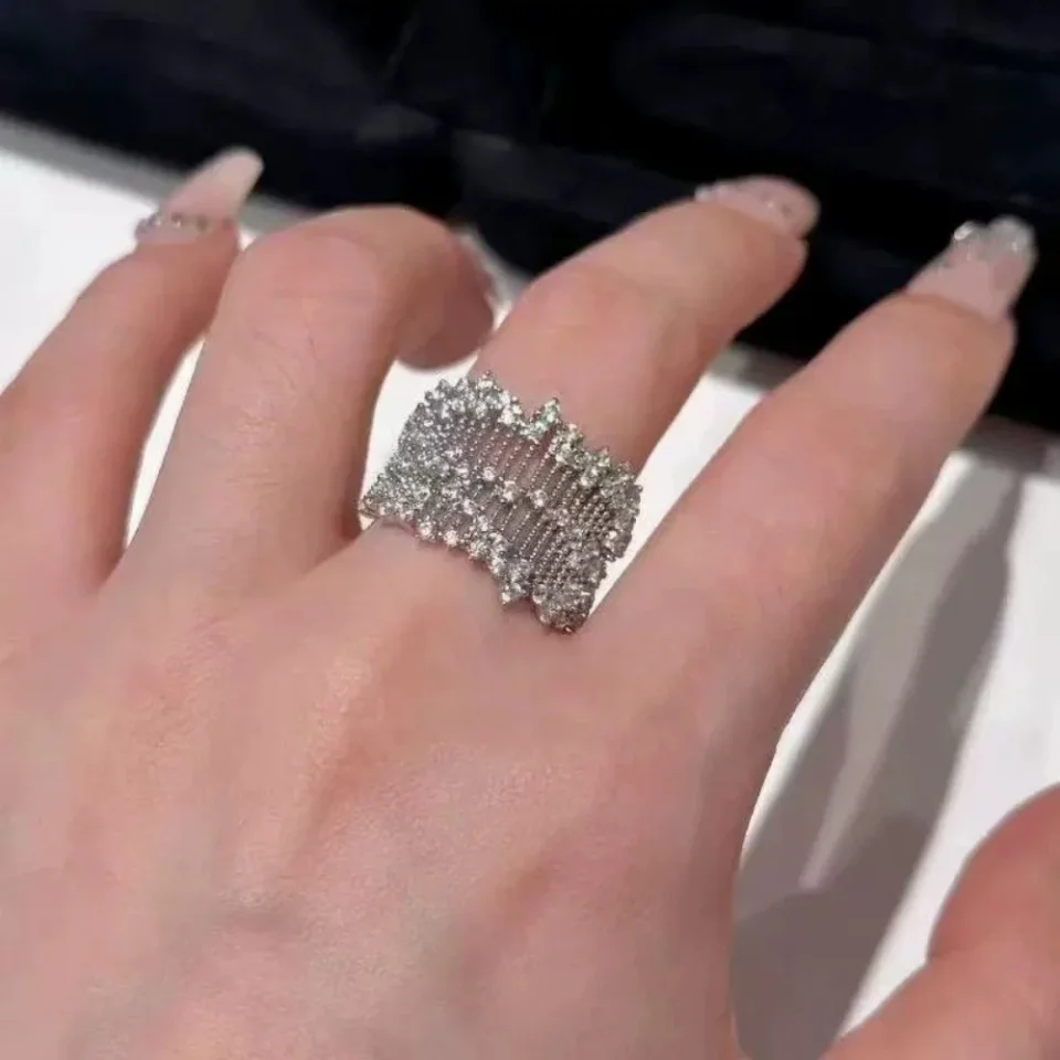 Anillo Elegante con Incrustaciones de Diamantes de Imitación y Encaje de Lujo, Joyería para Fiestas y Banquetes, Regalo para el Día de San Valentín