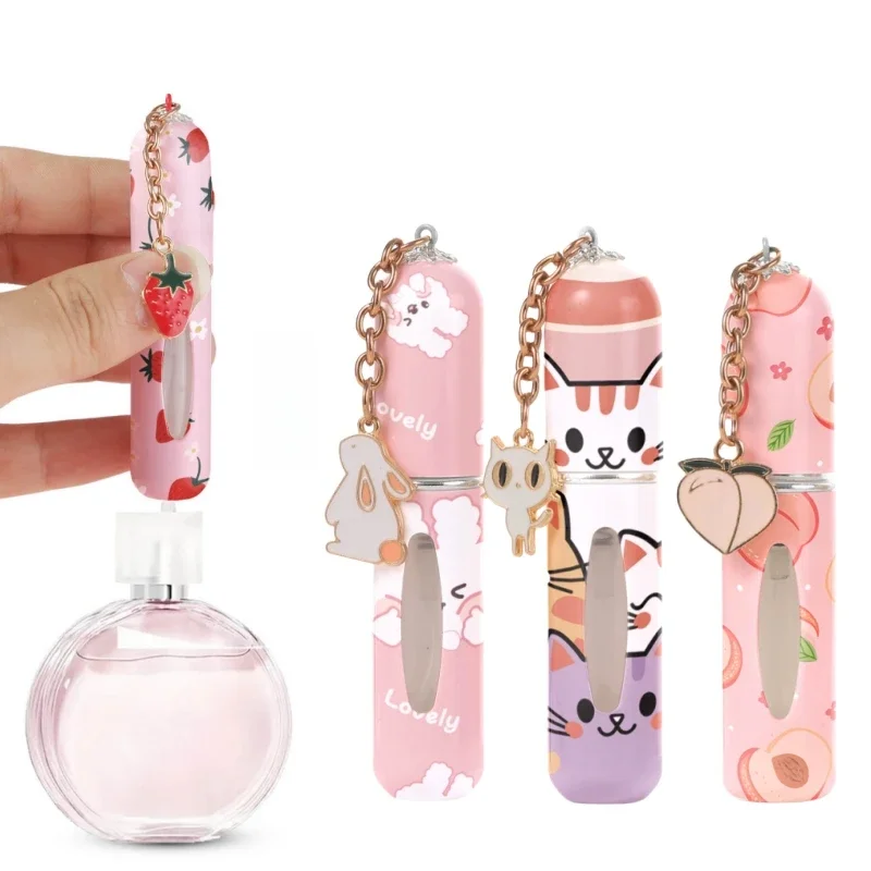 Nuevo Botella pulverizadora recargable de 5ml, Mini botella de Perfume recargable con patrón de flores con colgante, envases cosméticos vacíos, bonito
