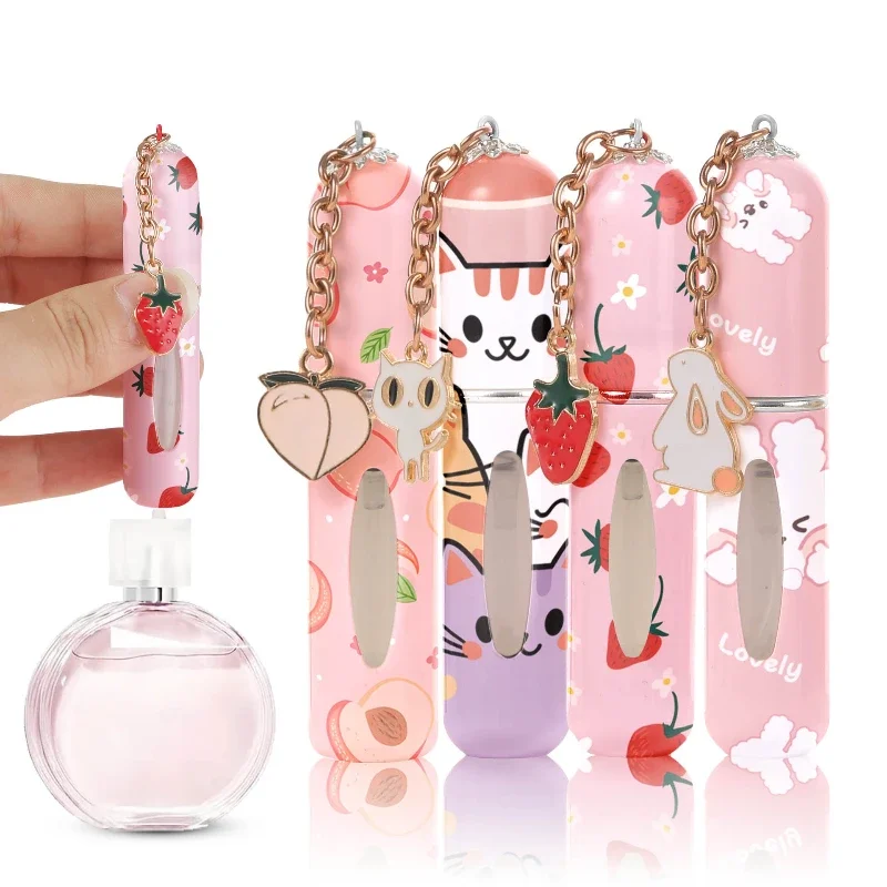 Nuevo Botella pulverizadora recargable de 5ml, Mini botella de Perfume recargable con patrón de flores con colgante, envases cosméticos vacíos, bonito