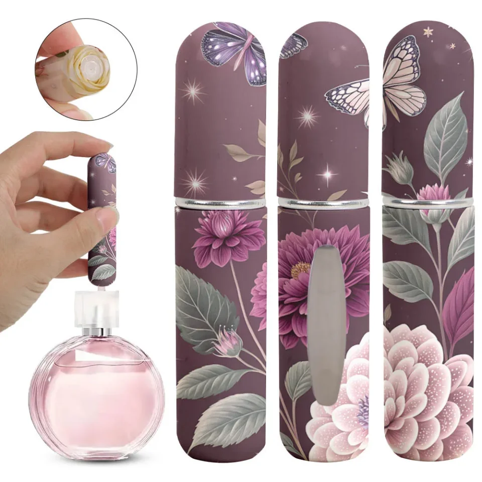 Nuevo Botella pulverizadora recargable de 5ml, Mini botella de Perfume recargable con patrón de flores con colgante, envases cosméticos vacíos, bonito