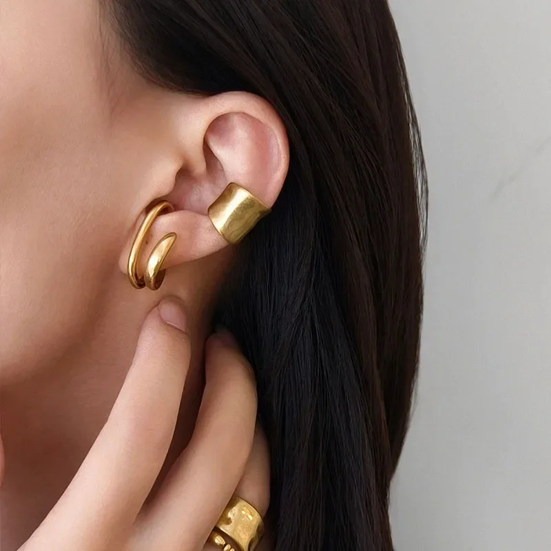 Nuevos Pendientes de Oreja Falsos Coreanos, Pendientes de Oreja de Doble Aro, Pendientes Falsos para Mujer y Hombre, Estilo Hiphop, Accesorios de Regalo