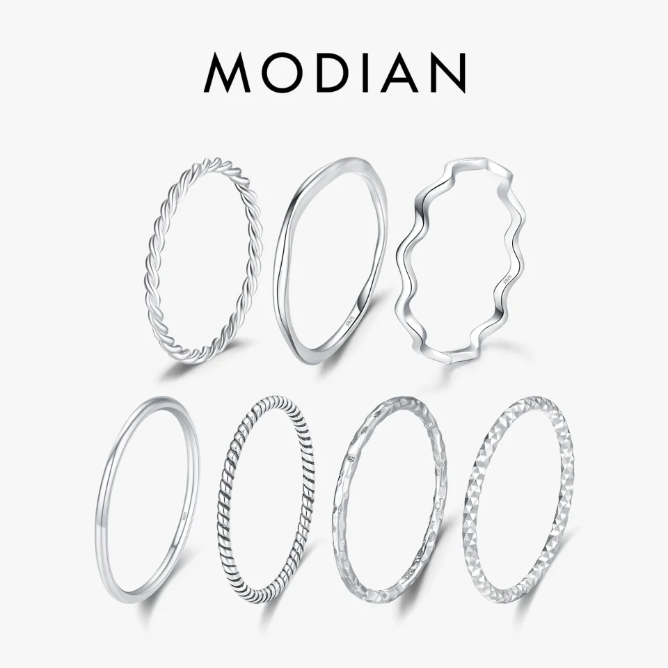 Anillo apilable de Plata de Ley 925 MODIAN, anillos de dedo exquisitos geométricos ondulados clásicos para mujer, joyería de fiesta
