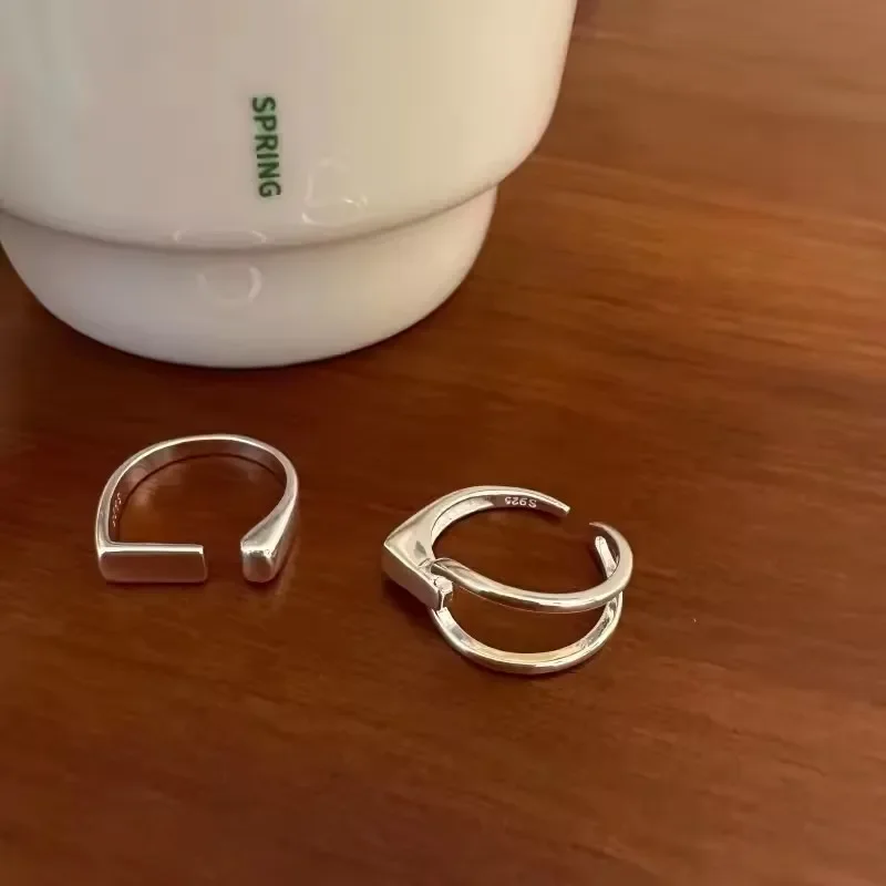 VENTFILLE 925 anillos de plata esterlina INS moda Hip Hop Vintage parejas líneas huecas Punk plata tailandesa joyería ajustable para fiesta
