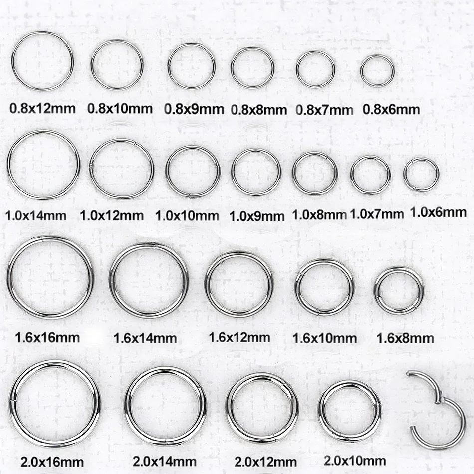 Anillo de nariz con bisagras de acero inoxidable 316L, cartílago de la oreja, Tragus, hélice, Piercing para labio, aro para la nariz, joyería para Piercing corporal, 1 ud.