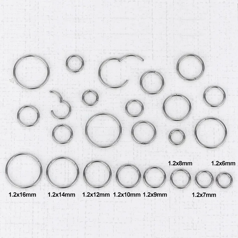 Anillo de nariz con bisagras de acero inoxidable 316L, cartílago de la oreja, Tragus, hélice, Piercing para labio, aro para la nariz, joyería para Piercing corporal, 1 ud.