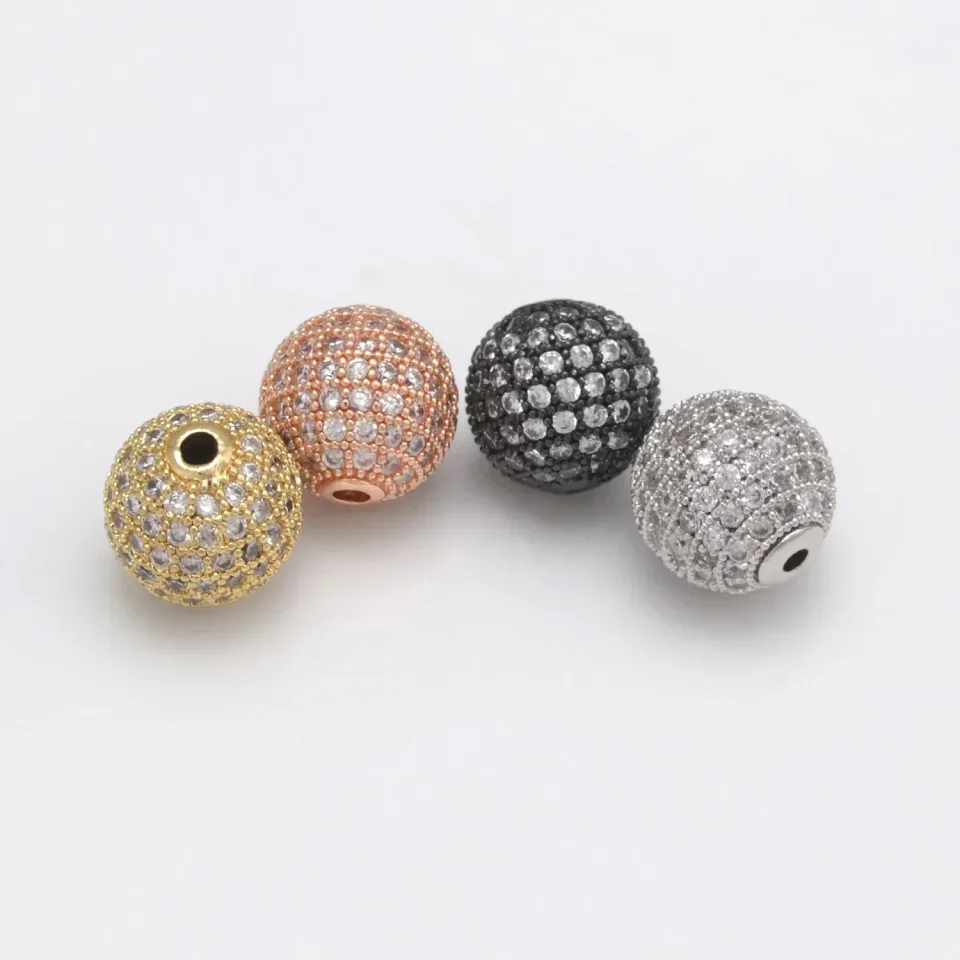 Cuentas para la fabricación de joyas, accesorios de Color dorado y plateado, cuentas espaciadoras de circón pavimentadas, cadena con cuentas, collar Diy, pulsera, dijes de cadena
