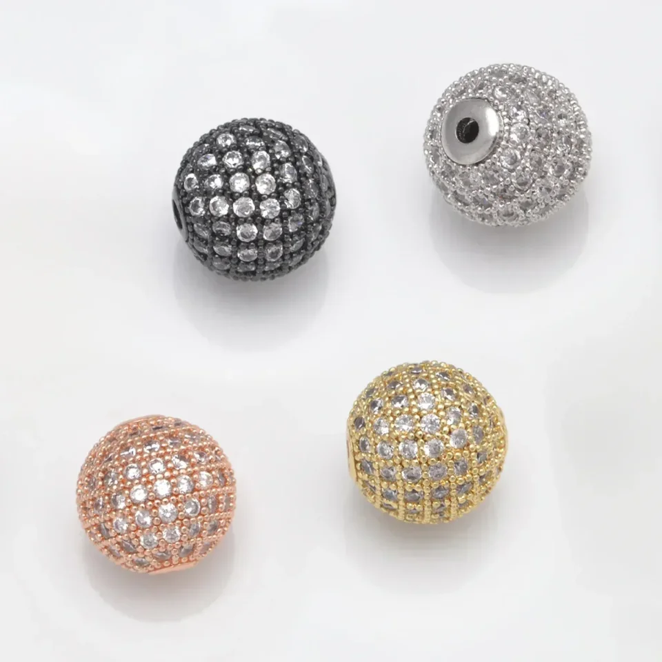 Cuentas para la fabricación de joyas, accesorios de Color dorado y plateado, cuentas espaciadoras de circón pavimentadas, cadena con cuentas, collar Diy, pulsera, dijes de cadena