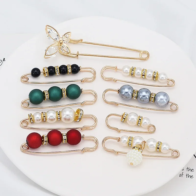 Broche con diamantes de imitación y perlas de imitación para mujer, falda antiiluminación, Pin para la cintura, accesorios de joyería, regalos