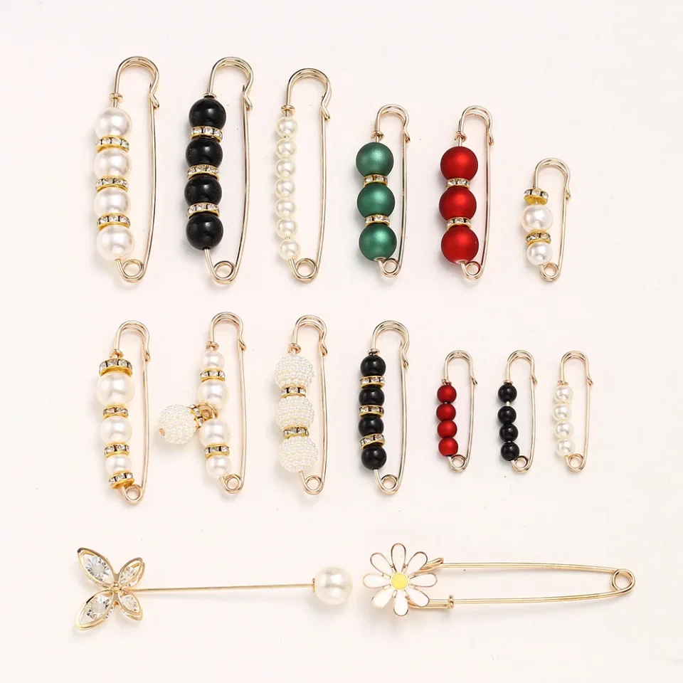 Broche con diamantes de imitación y perlas de imitación para mujer, falda antiiluminación, Pin para la cintura, accesorios de joyería, regalos