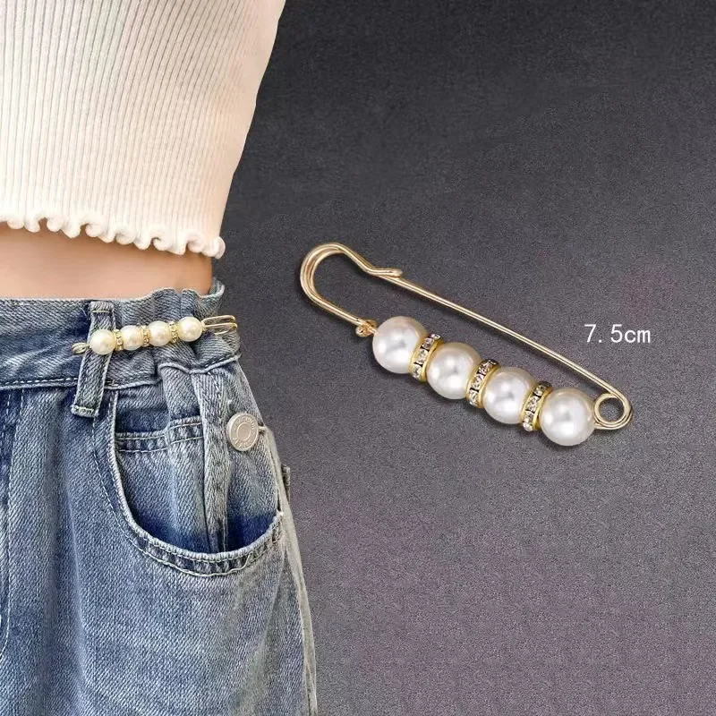 Broche con diamantes de imitación y perlas de imitación para mujer, falda antiiluminación, Pin para la cintura, accesorios de joyería, regalos