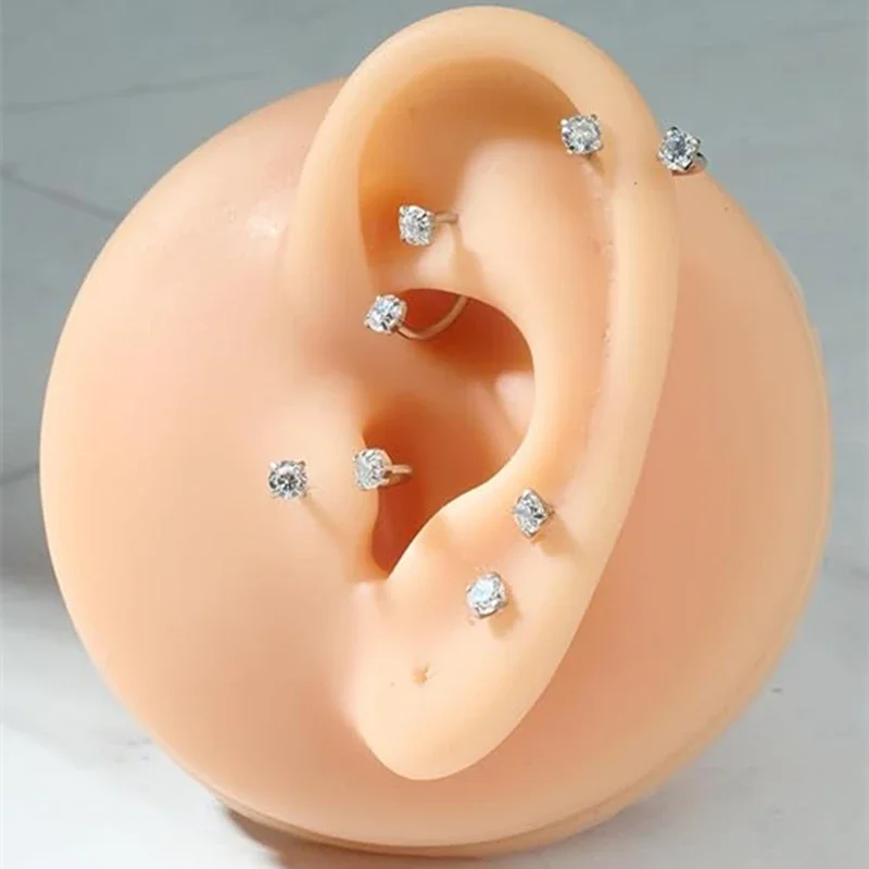 6/2 Uds. Anillos de nariz de herradura con pasador de nariz en forma de L, anillo de nariz Rianbow CZ de acero inoxidable, Piercing de oreja de hélice para cejas y labios