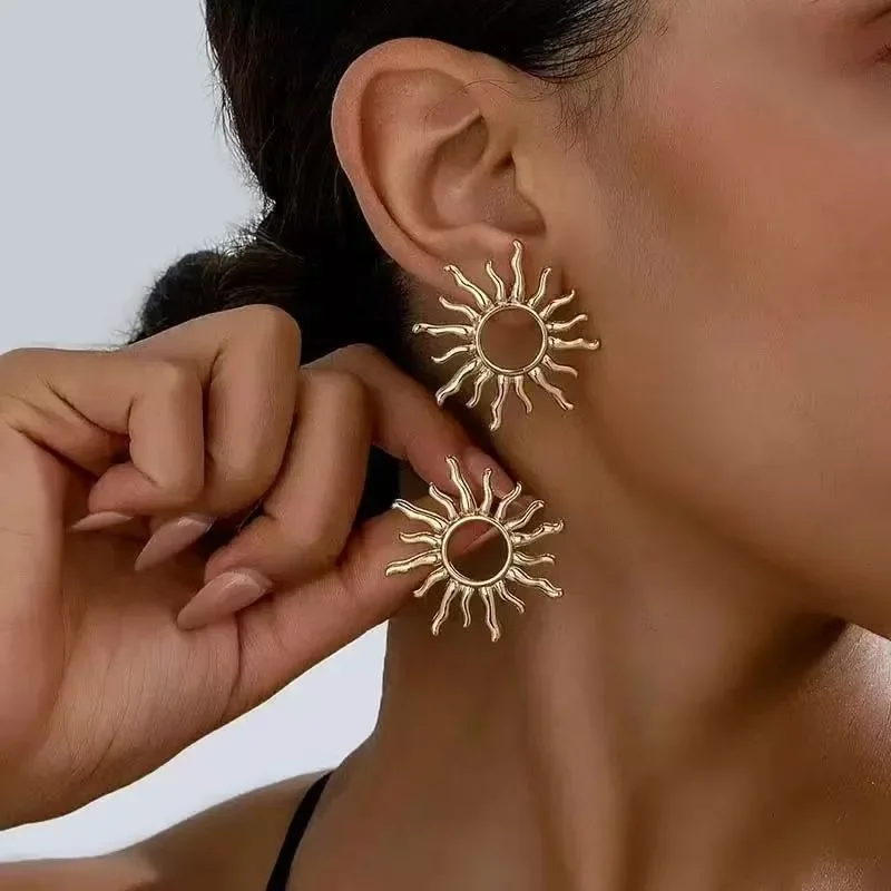 1 par de pendientes elegantes con forma de flor de sol para mujeres y niñas, pendientes versátiles, accesorios de joyería, regalos