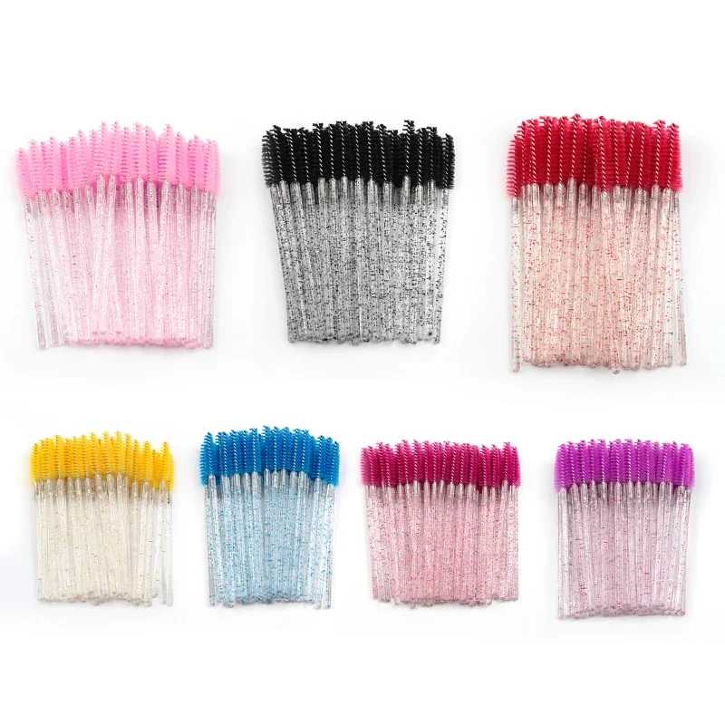 Nuevo 5/25/50 Uds venta al por mayor cepillo de pestañas de cristal aplicador cepillos de pestañas varita de rímel de plástico extensión de pestañas maquillaje belleza
