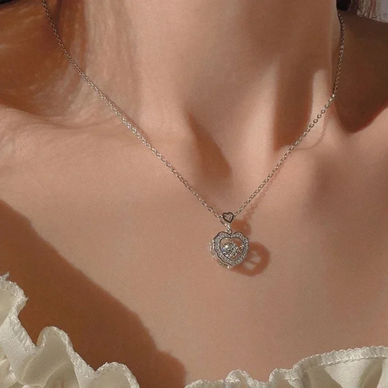 Collar coreano de moda con forma de corazón para mujer, colgante de circón de cristal, cadena hasta la clavícula, joyería de regalo de fiesta romántica elegante