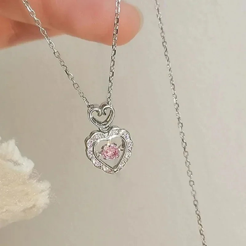 Collar coreano de moda con forma de corazón para mujer, colgante de circón de cristal, cadena hasta la clavícula, joyería de regalo de fiesta romántica elegante