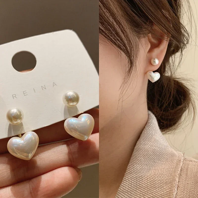 Nueva moda pendientes de perlas de corazón de amor para mujer dulce elegante temperamento gota pendiente tendencia accesorios de joyería