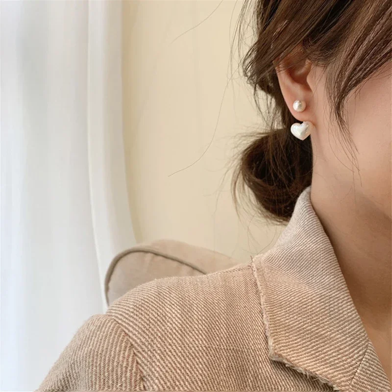 Nueva moda pendientes de perlas de corazón de amor para mujer dulce elegante temperamento gota pendiente tendencia accesorios de joyería