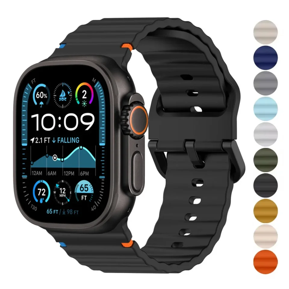Correa de silicona para Apple Watch de 44mm, 49mm, 40mm, 45mm, 42mm, 46mm, pulsera para iWatch Series 11, 9, 8, 7, 6, SE, 10, Ultra, 3, 2