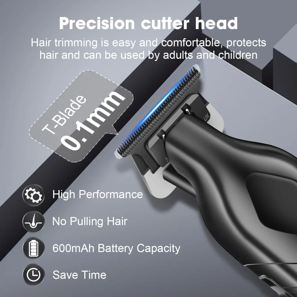 Cortadora de Pelo Profesional Hiena 212, Set de Cortadora de Pelo para Hombre, Recortadora de Pelo Eléctrica Inalámbrica de Metal para Barberos, Pantalla LCD