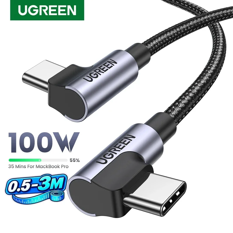 Cable USB-C UGREEN de 90 Grados, PD100W/60W, Tipo-C, para Juegos, Cable de Carga en Ángulo Recto, 5A/3A, para iPhone 17/16, Samsung, MacBook, 0.5-3M