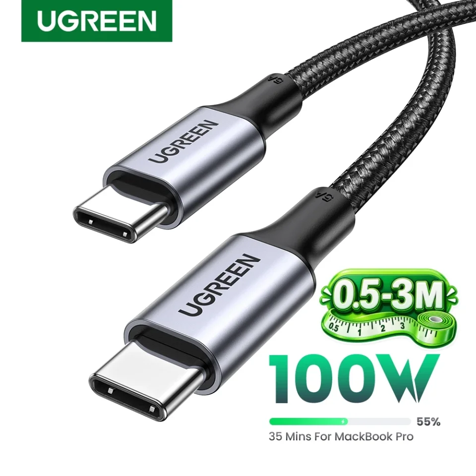 Cable USB Tipo C a USB C UGREEN de 100W para MacBook, iPhone 18, 17, 16, iPad, Samsung S26, Cable de Carga Rápida PD, 5A, Chip E-Marker