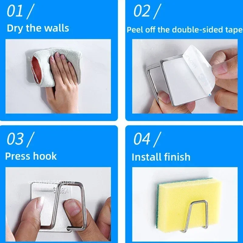 Estante de esponja para fregadero de acero inoxidable, 1/3/6 Uds., para esponja, bola de alambre de acero, pasta de drenaje, la pared interior del fregadero, suministros de cocina