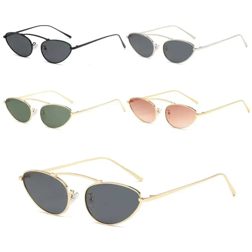 Gafas de sol de Metal con forma de ojo de gato para hombre y mujer, lentes de sol Retro de moda, pequeñas, protección UV400, Y2K, 1 unidad