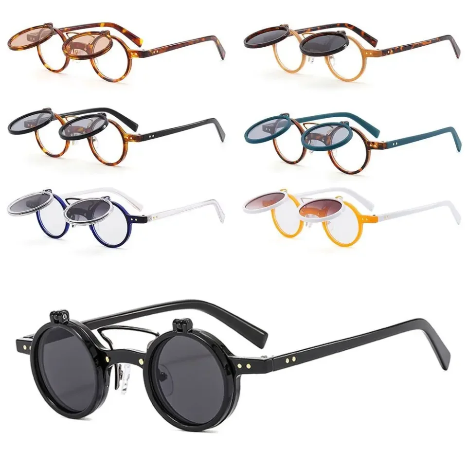 Gafas de sol Retro con remaches, lentes de doble capa, redondas, pequeñas, estilo Punk, Steampunk, Popular, UV400