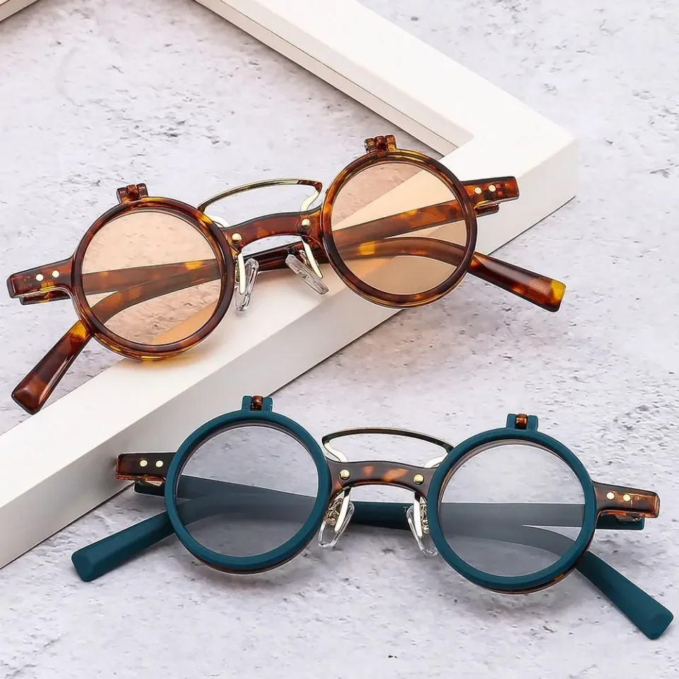 Gafas de sol Retro con remaches, lentes de doble capa, redondas, pequeñas, estilo Punk, Steampunk, Popular, UV400