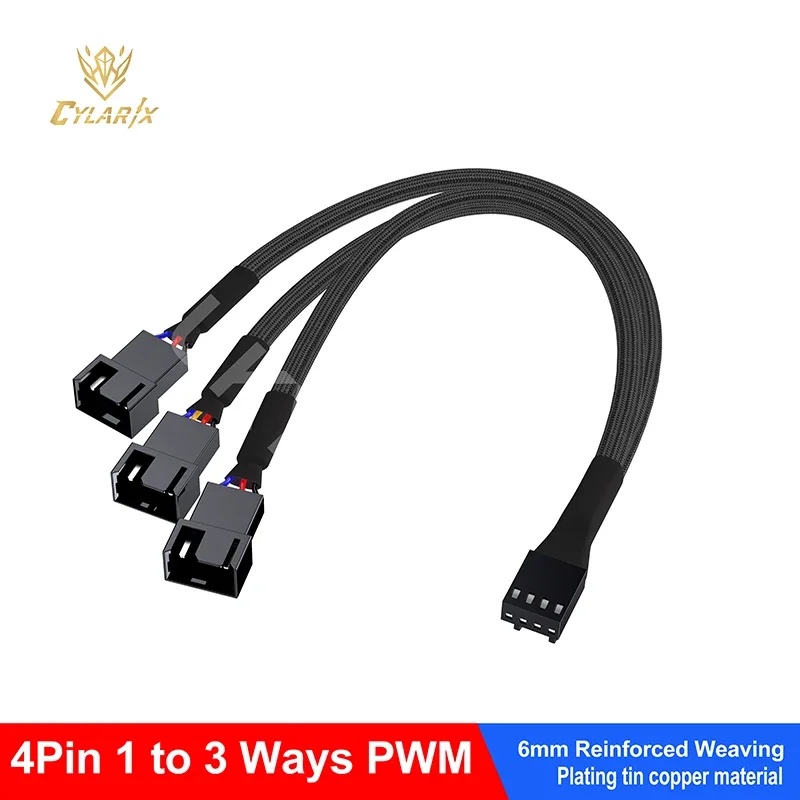 Cable Divisor de Ventilador PWM Cylarix para PC, 4 Pines, 1 a 4 Vías, Cable Adaptador de Extensión de Alimentación para Ventilador, Cable Trenzado con Funda Negra, 27 cm/10.5 Pulgadas