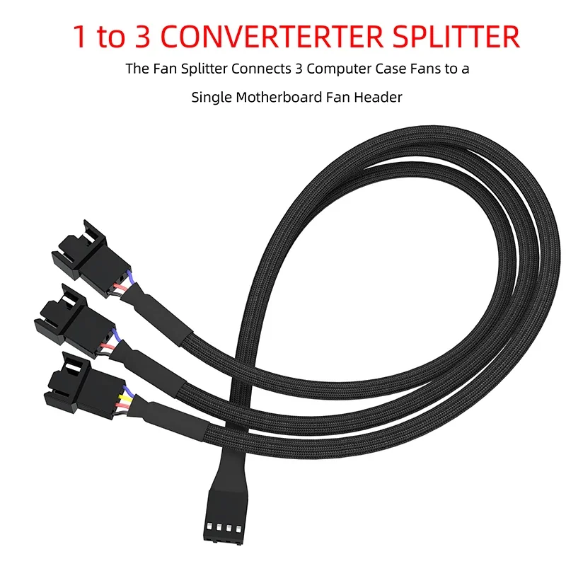 Cable Divisor de Ventilador PWM Cylarix para PC, 4 Pines, 1 a 4 Vías, Cable Adaptador de Extensión de Alimentación para Ventilador, Cable Trenzado con Funda Negra, 27 cm/10.5 Pulgadas