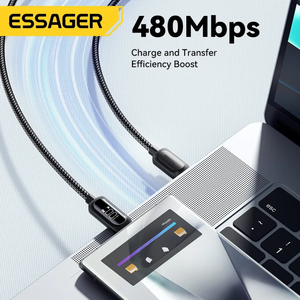 Essager USB tipo C a USB C Cable 100W 5A PD Cable de carga rápida para Macbook Xiaomi Samsung tipo-c Cable de pantalla Digital 3M