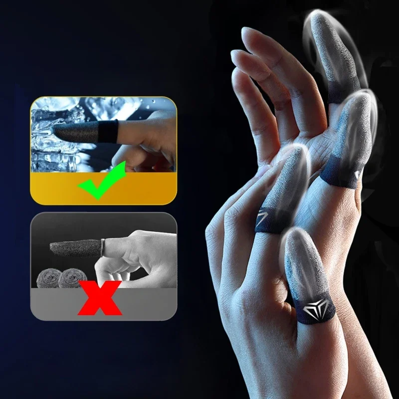 Guantes para la yema del dedo para juegos de móvil, protectores antideslizantes para pantalla táctil, transpirables, 2 piezas