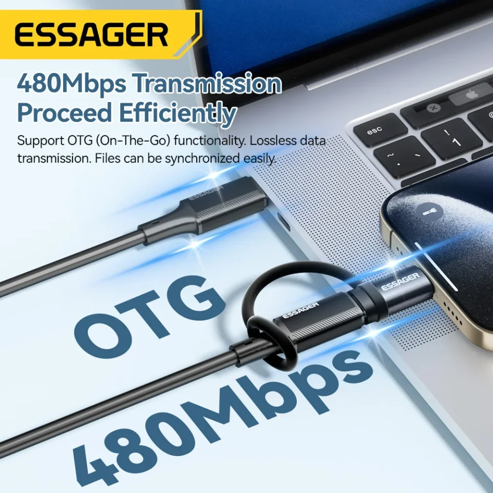 Essager iluminación a tipo C adaptador 3A carga rápida IOS hembra a conector macho tipo C para IPhone 15 14 13 Pro IPad Converter