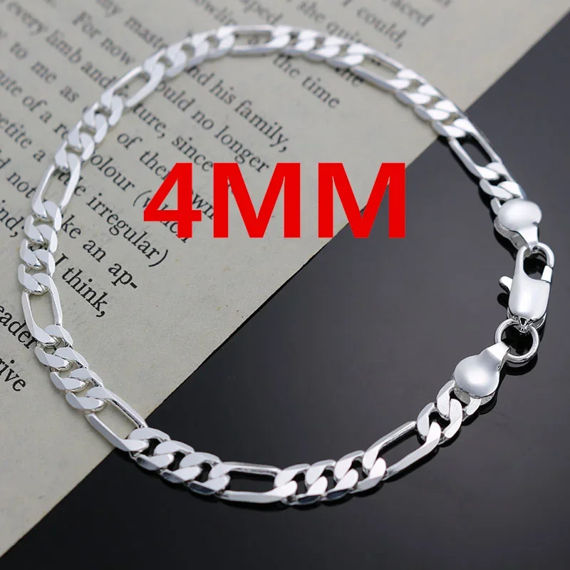 Noble nuevo llega Plata de Ley 925 cadena de 4MM para hombres mujeres pulsera collar conjunto de joyería señora regalos de Navidad encantos boda