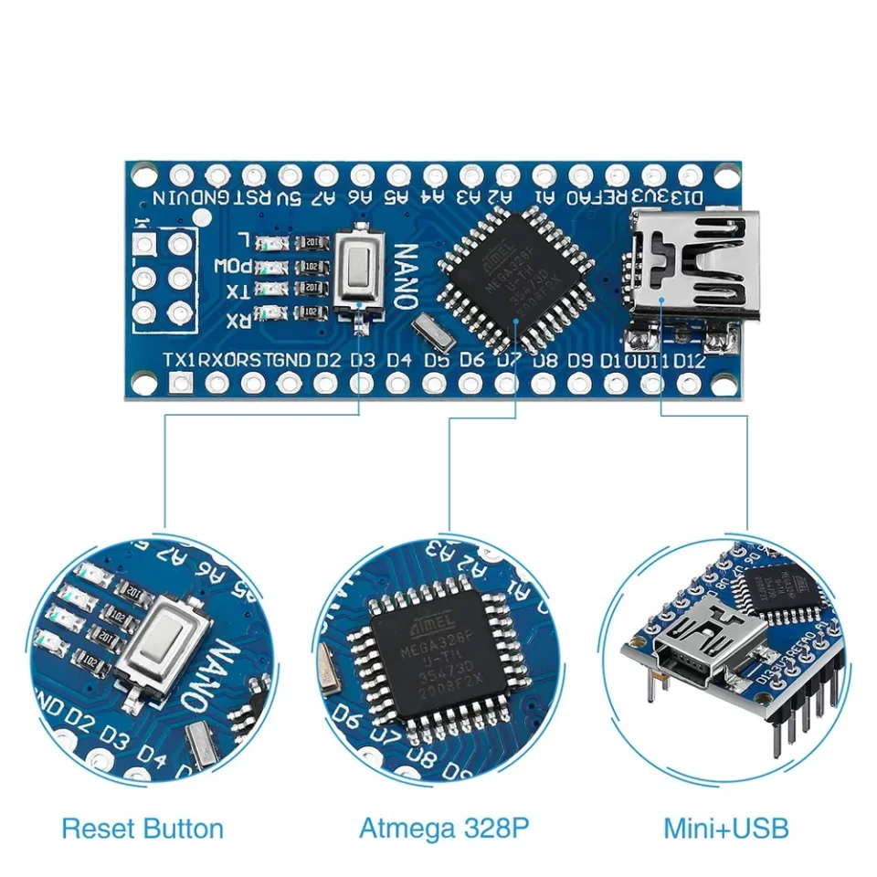 Nano 3.0 Mini Tipo-C Micro USB con Bootloader Compatible, Controlador Nano para Arduino CH340, Controlador USB de 16Mhz ATMEGA328PB