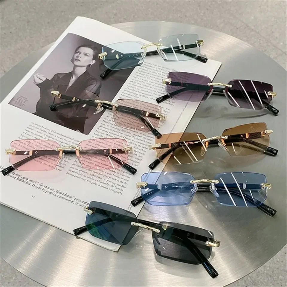 Gafas de sol sin montura para hombre y mujer, lentes rectangulares sin marco, Retro, para viajar, verano, UV400, 1 unidad