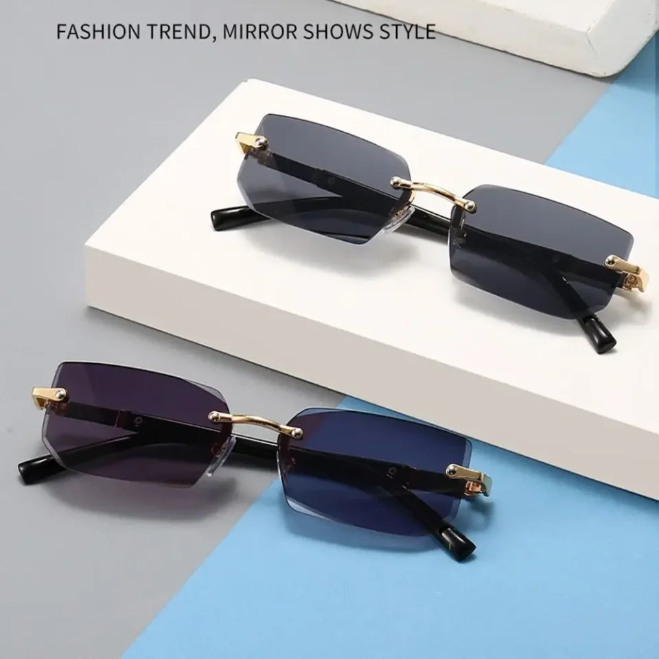 Gafas de sol sin montura para hombre y mujer, lentes rectangulares sin marco, Retro, para viajar, verano, UV400, 1 unidad