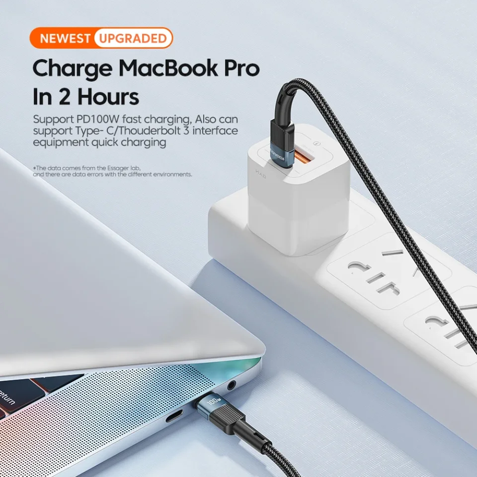 Essager-Cable USB tipo C a USB C, cargador de carga rápida, USB-C, PD, para Macbook, Samsung, Xiaomi, 3M, 100W