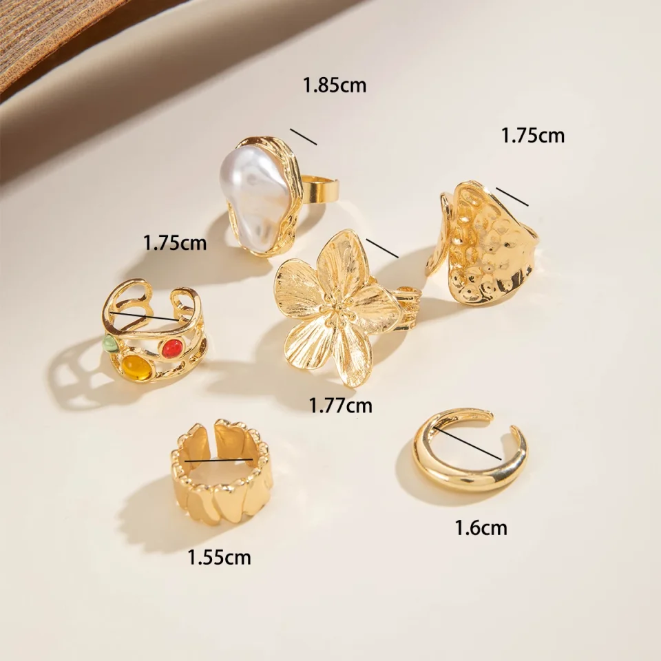 Tocona 2024 nueva moda de lujo de imitación de perlas conjuntos de anillos abiertos para mujeres elegante anillo de Color dorado accesorios de joyería de fiesta