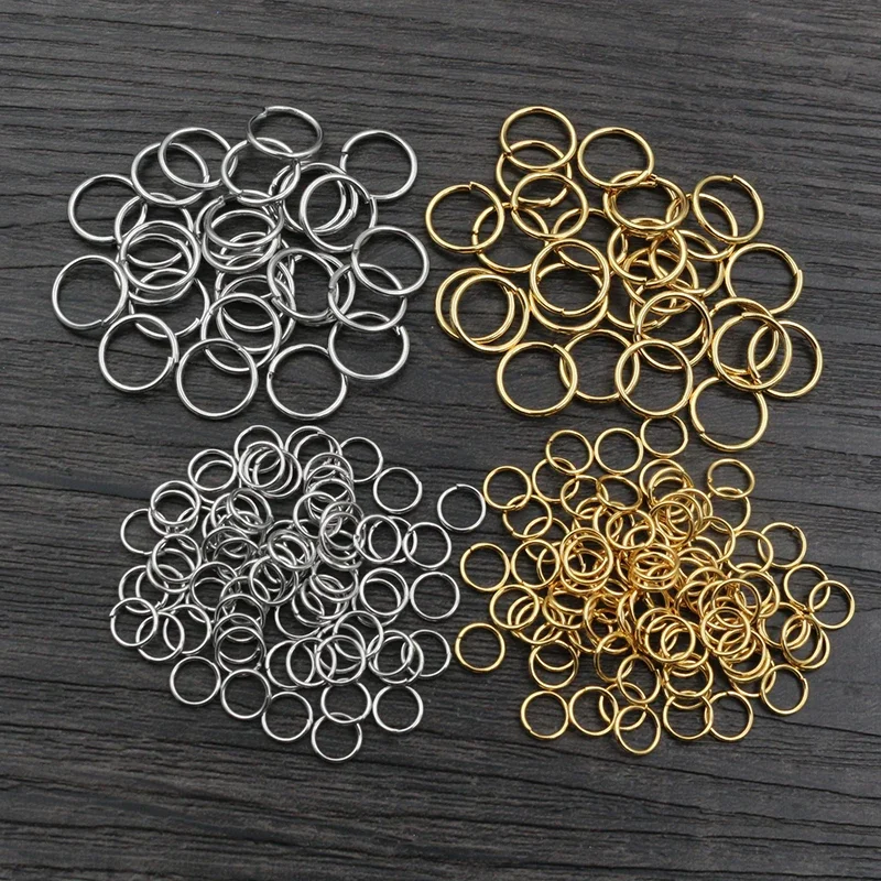200 piezas 3/4/5/6/7/8/10mm anillos de salto de Color dorado de acero inoxidable DIY accesorios de joyería abiertos bucles individuales para la fabricación de joyas