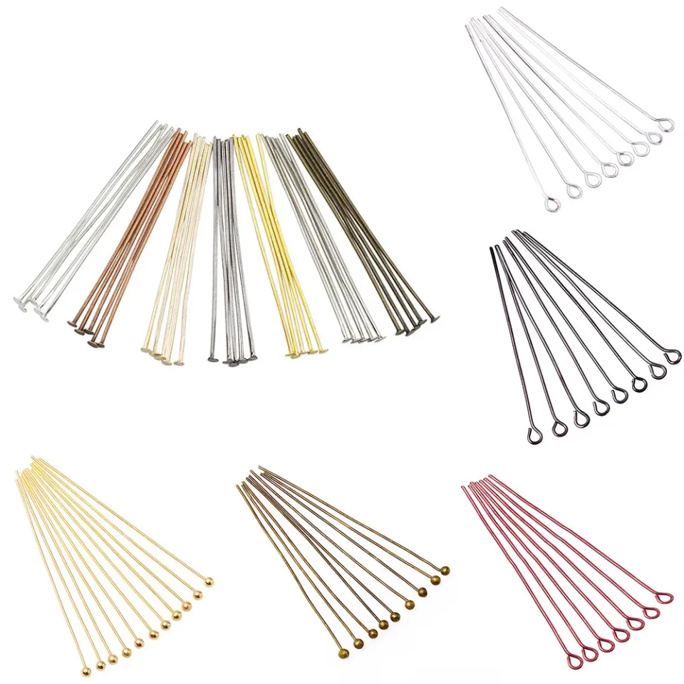 100-200 unids/lote 10-70mm cabezas ojo cabeza plana Pin chapado en oro cabeza de bola pines para accesorios de joyería suministros