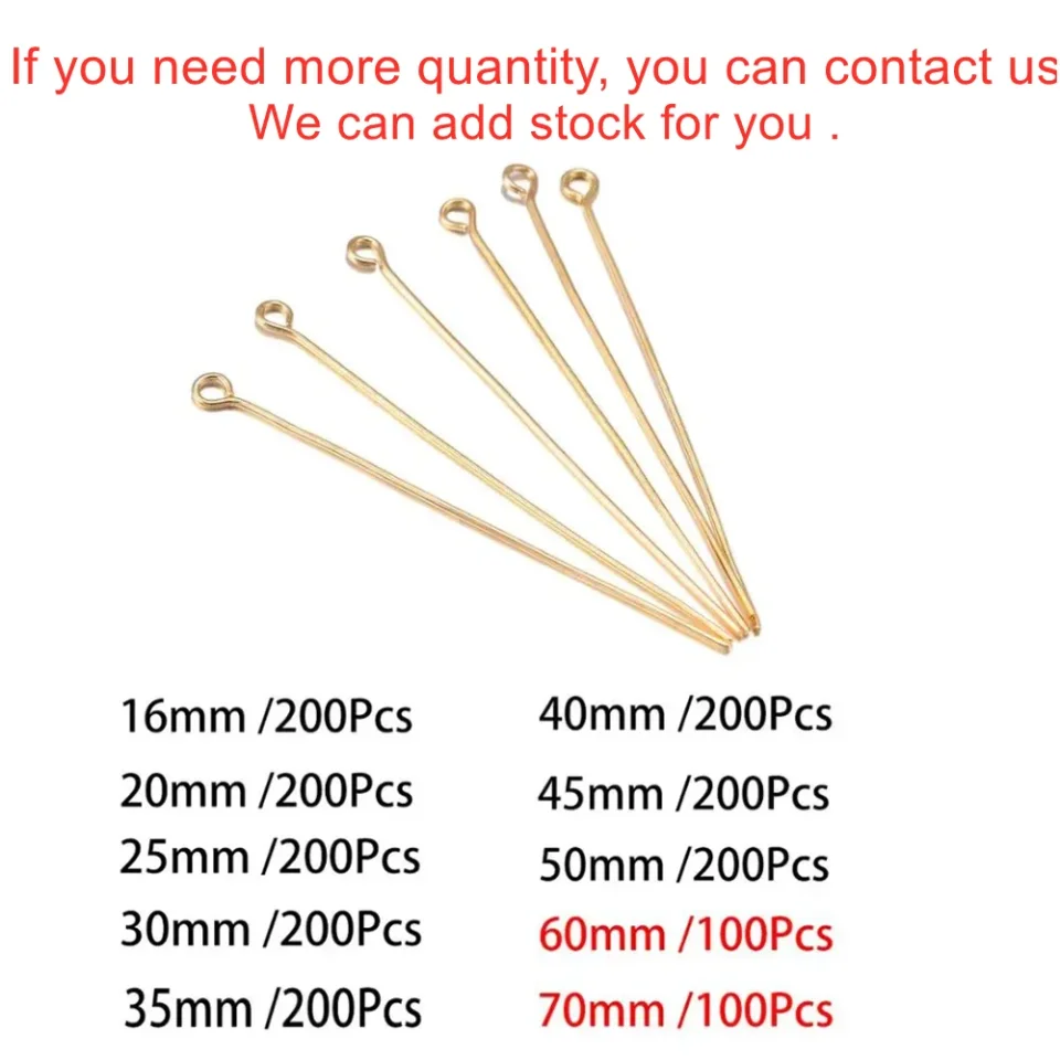 100-200 unids/lote 10-70mm cabezas ojo cabeza plana Pin chapado en oro cabeza de bola pines para accesorios de joyería suministros